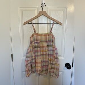 V. De. Vinster Plaid Babydoll Pom Pom Tank Top Size Small